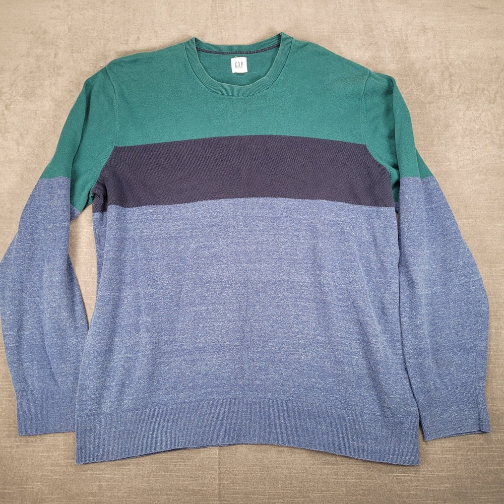 Gap Y2k Color Block‎ Long Sleeve Crew Neck Pullover Sweater Grandpa Dad Sz XL